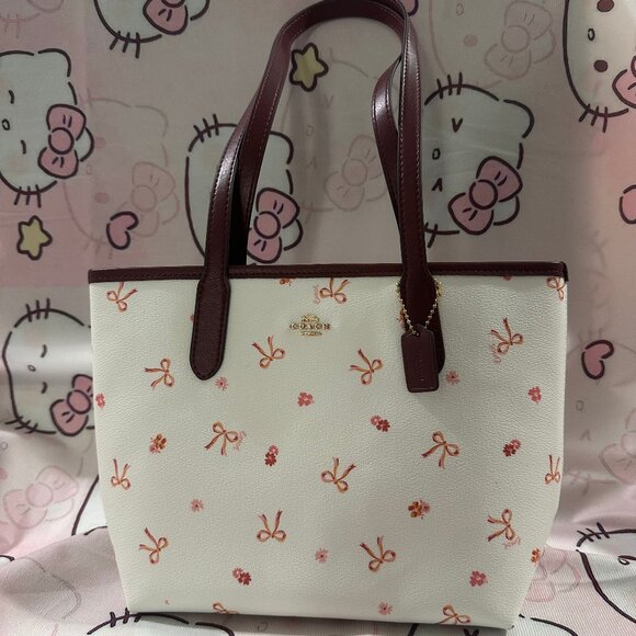 Coach Pink Bow Print Tote Bag Large Capacity - Picture 1 of 6